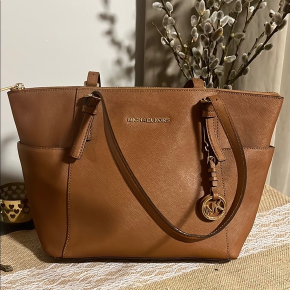 Michael Kors Tan Leather Tote with Signature Charm - Picture 3 of 17